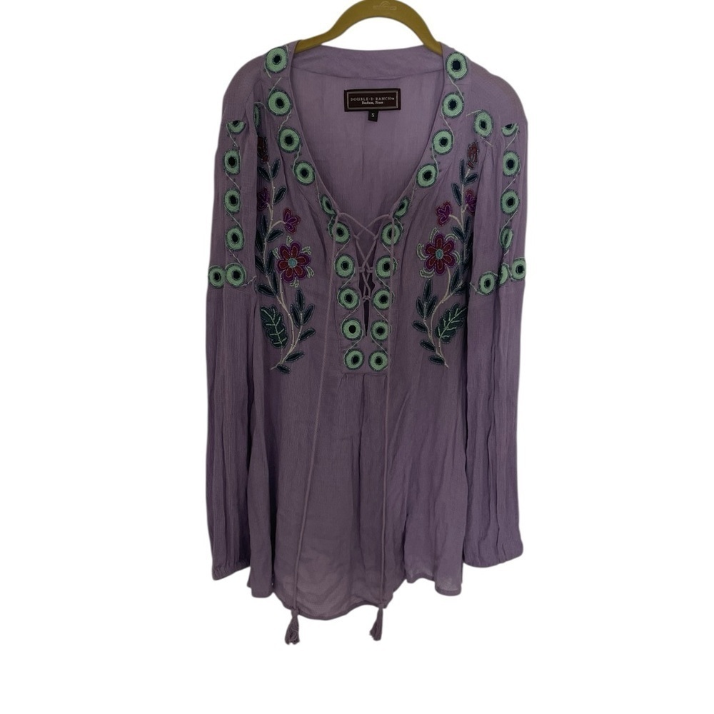 Double D Ranch Purple Embroidered Women's Top Boho Beaded Small